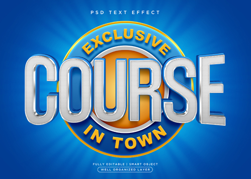3d style course text effect psd