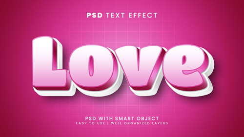 Love 3d editable text effect with rose and elegant font style psd