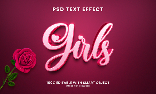 Cute girls 3d text effect psd