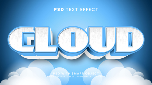 Cloud sky editable text effect with soft and cartoon text style psd