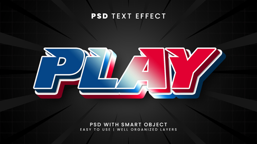 Play gamer 3d editable text effect with esport and stream font style psd