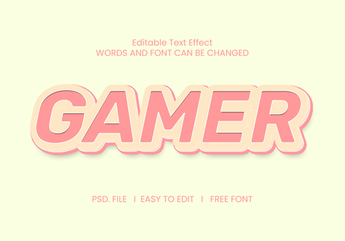 Gamer text effect color flat psd