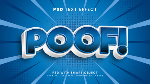 Poof editable text effect with comic and cartoon text style psd