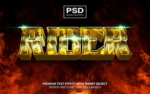 3d rider gold fire editable text effect psd