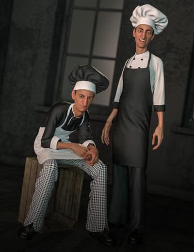 DFORCE CHEF OUTFIT AND HAIR FOR GENESIS 8 MALE(S)