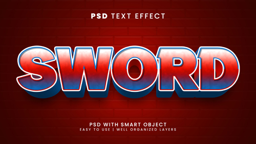 Editable text effect sword 3d knight and battle font style psd