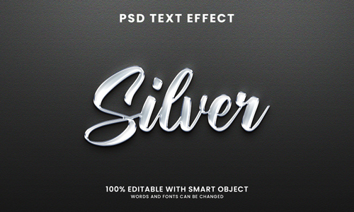 Silver shiny 3d text effect psd