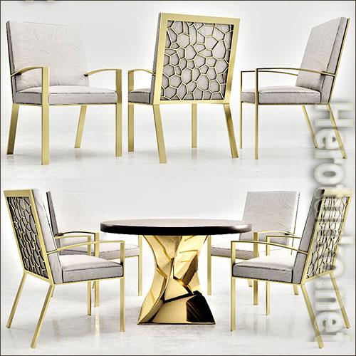 3D Models Gold table with chairs 004 3D Models Gold table with chairs 004