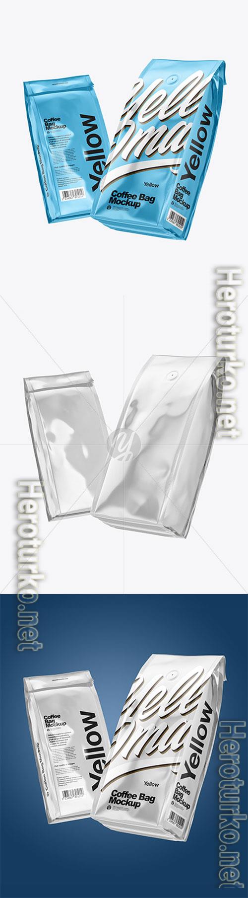 Two Glossy Metallic Coffee Bag Packagin Mockup 72520 Two Glossy Metallic Coffee Bag Packagin Mockup 72520