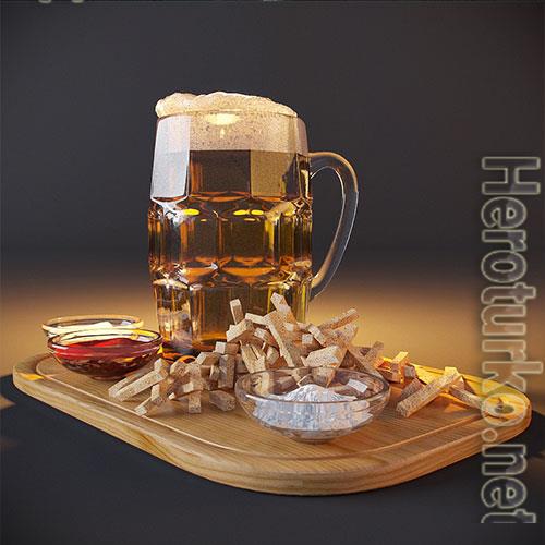 3D model of beer with snacks 01 3D model of beer with snacks 01