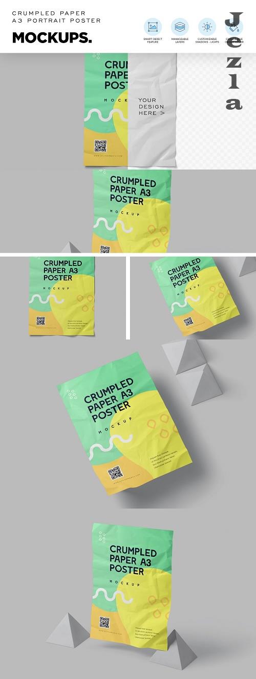 Crumpled A3 Portrait Poster Mockups - 6882001