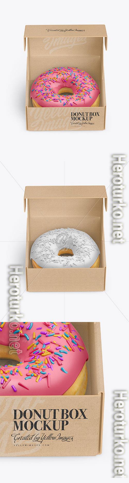 Opened Kraft Box with Donut Mockup 72709 Opened Kraft Box with Donut Mockup 72709