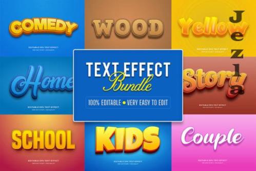 Bundle Editable 3D Text Effect Style - 10 Eps File