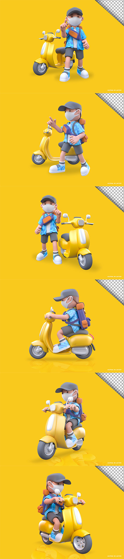 Boy ready to travel 3d rendering illustration Psd