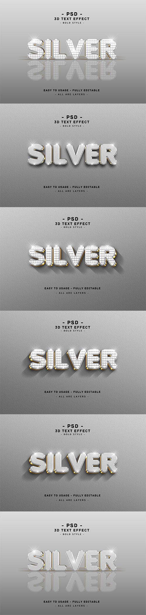 3d silver text style effect psd