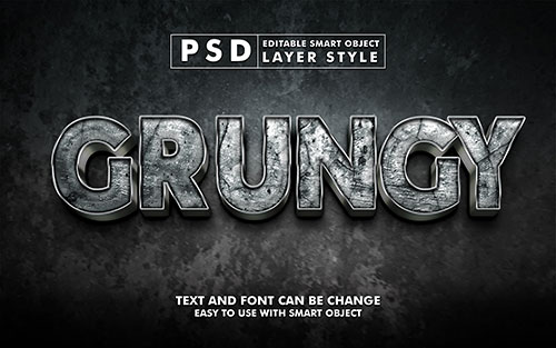 Grungy 3d text effect editable text effect premium psd with smart object