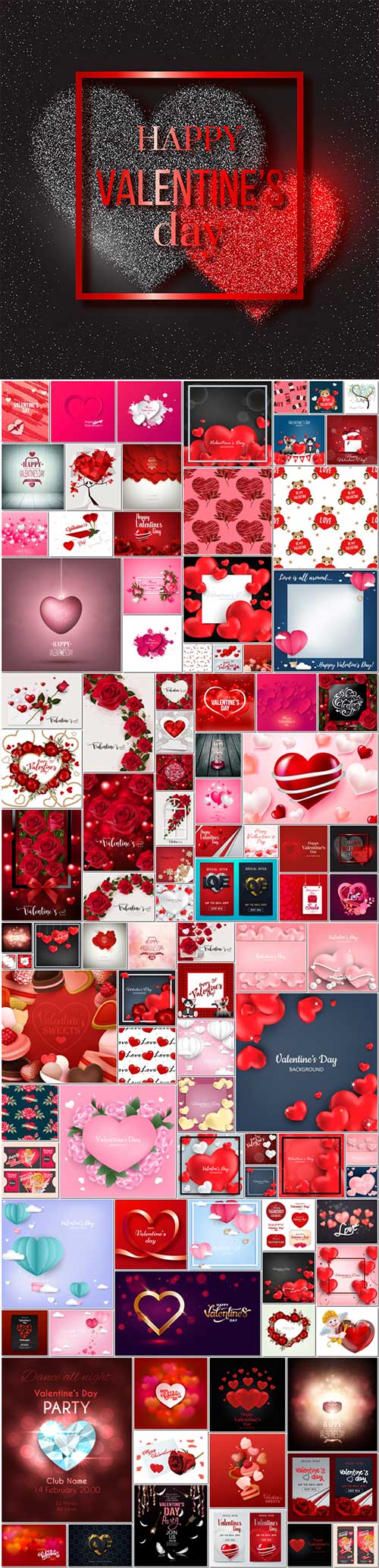 100 Bundle Happy Valentines Day, love, romance, hearts in vector vol 3