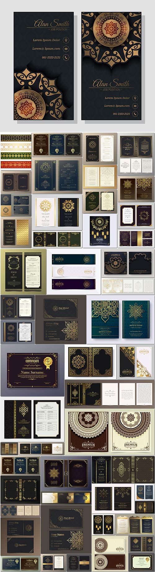 Luxury islamic wedding invitation, border, ornaments, mandala, book cover, restaurant menu, certificate, ramadan kareem greeting card