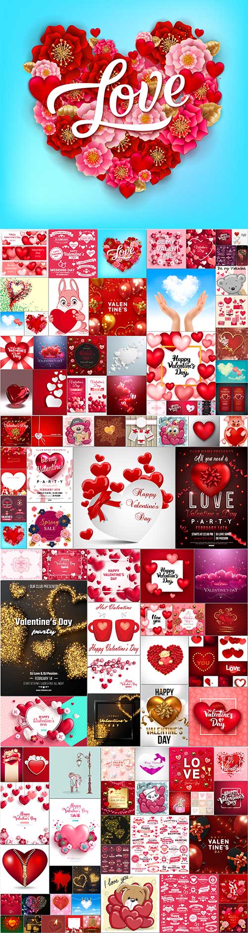 100 Bundle Happy Valentines Day, love, romance, hearts in vector vol 1