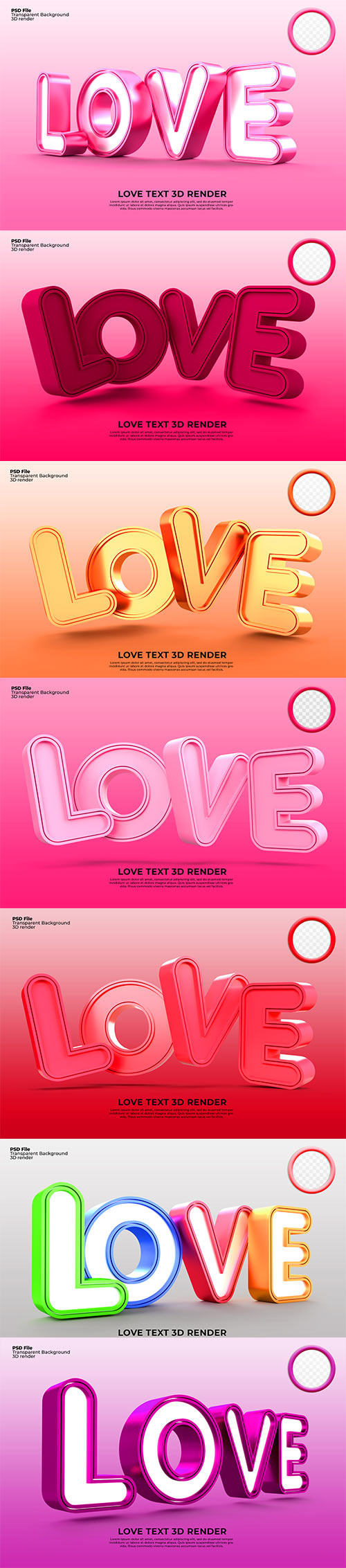 Letter love 3d render for valentine day psd