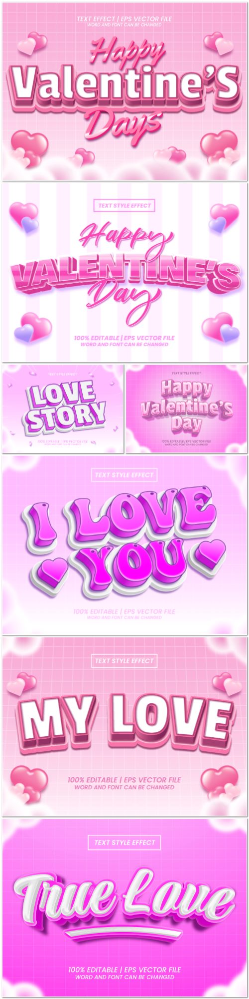 Happy Valentine 3d editable text style effect vector vol 950