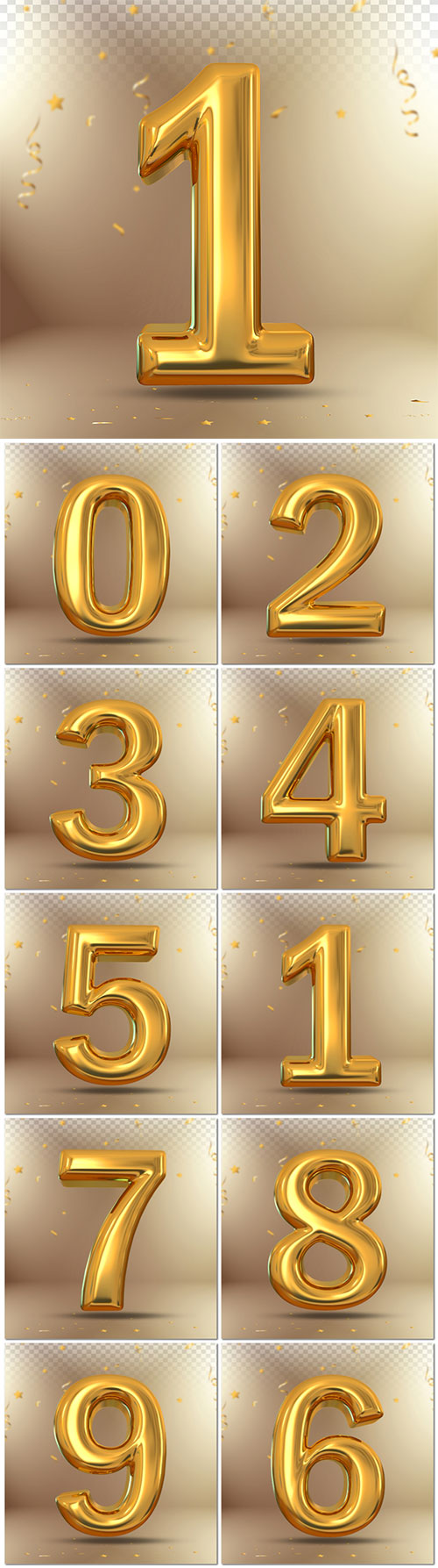 Number gold 3d render psd