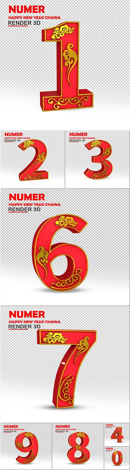 3d number happy new china psd
