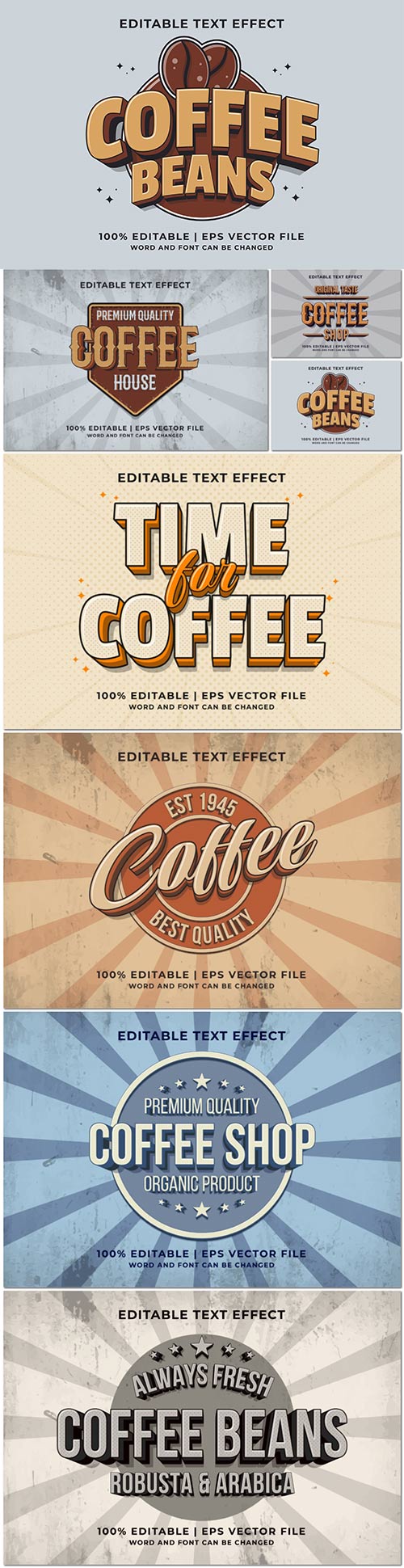 Editable text effect - coffee beans retro template style premium vector