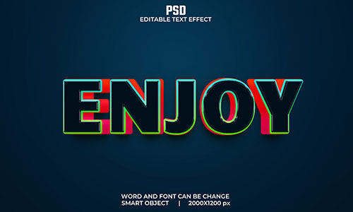 Enjoy colorful 3d editable text effect premium psd with background