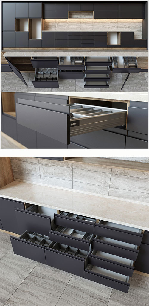 3D Models Kitchen units with accessories Blum