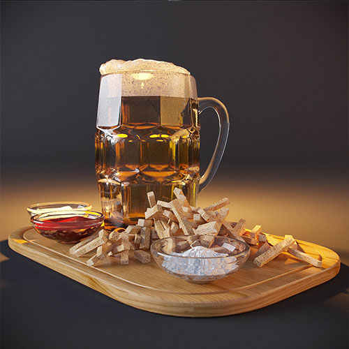 3D model of beer with snacks 01