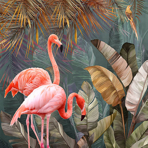 3D texture flamingos and exotic plants