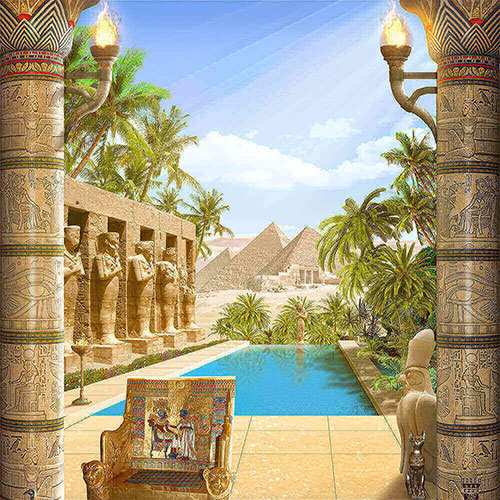 3D texture palm trees and Egyptian pyramids