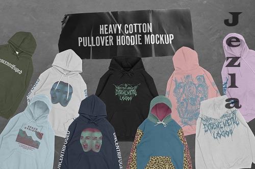 Heavy Cotton Pullover Hoodie Mockup - 6169835