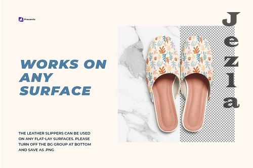 Female Leather Slippers Mockup - 6905542