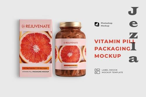 Glossy Vitamin Pill Packaging Mockup - 6913789