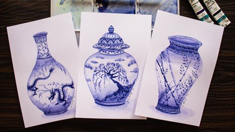 Udemy - Watercolor Painting For Beginners Chinese Vase Collection