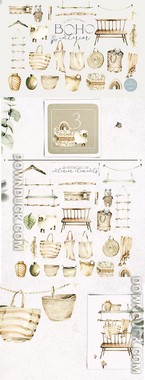 Watercolor boho interior Home decor Nursery Baby 