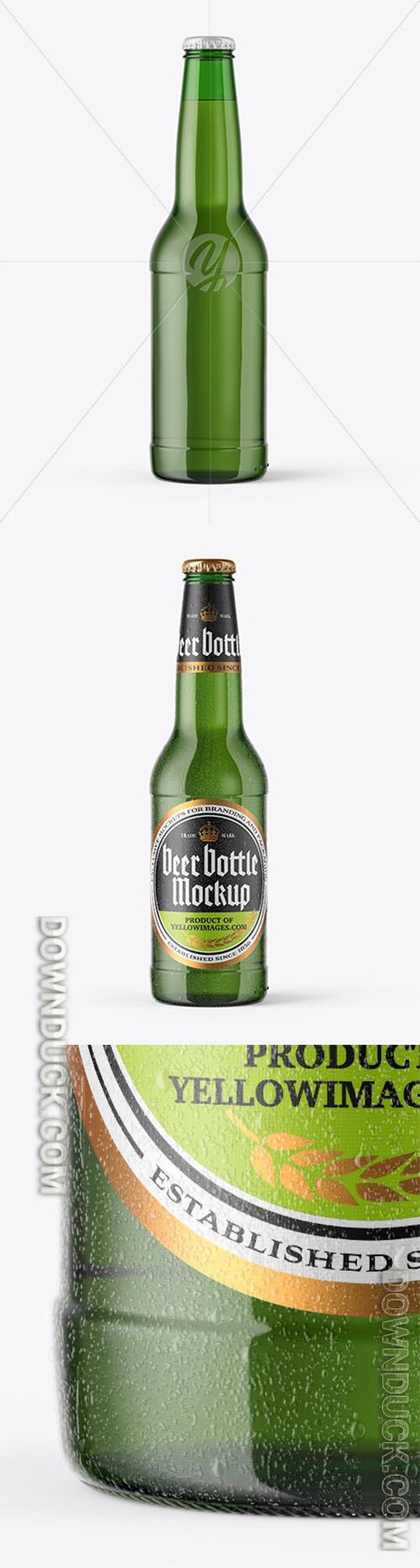 Green Glass Beer Bottle With Condensation Mockup 46283