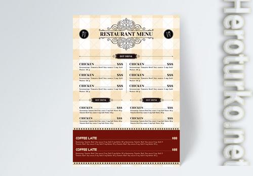 European Retro Yellow Plaid Background Knife Knife And Fork Restaurant Food Menu Flyer Template