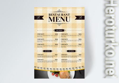 European Style Simple Fashion Knife Fork Lattice Background Restaurant Menu Flyer Template