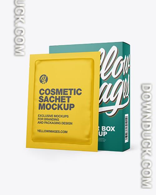 Matte Paper Box with Matte Sachet Mockup 48396 Matte Paper Box with Matte Sachet Mockup 48396