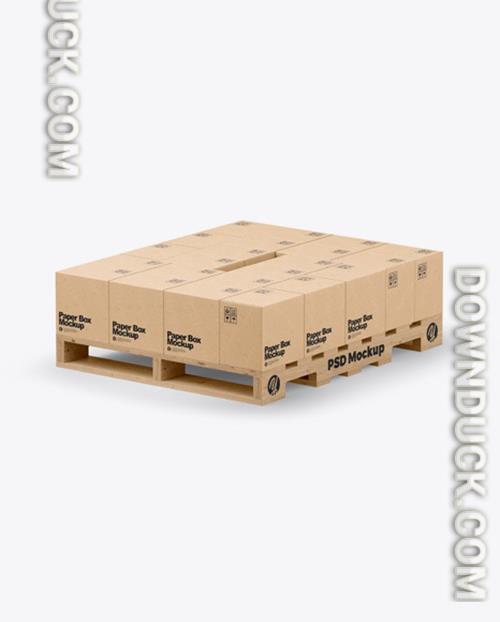 Wooden Pallet with Kraft Boxes Mockup 50027