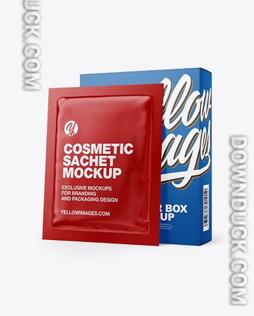 Matte Paper Box with Glossy Sachet Mockup 48430