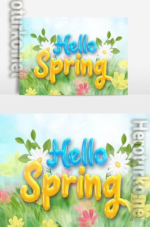 Beautiful Hello Spring Text Effect With Flowers And Leaves