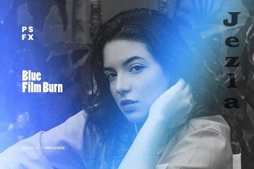 Blue film burn photo effect