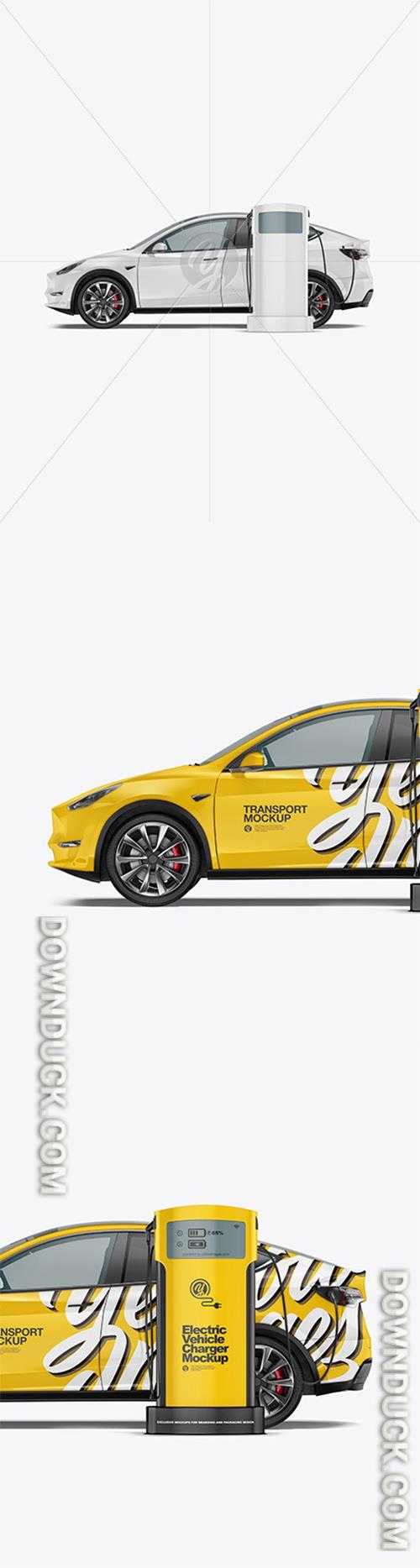 Electric Car on Charging Station Mockup - Side View 96615 