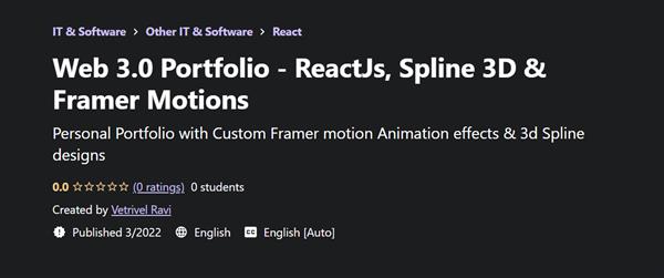 Web 3.0 Portfolio – ReactJs, Spline 3D & Framer Motions