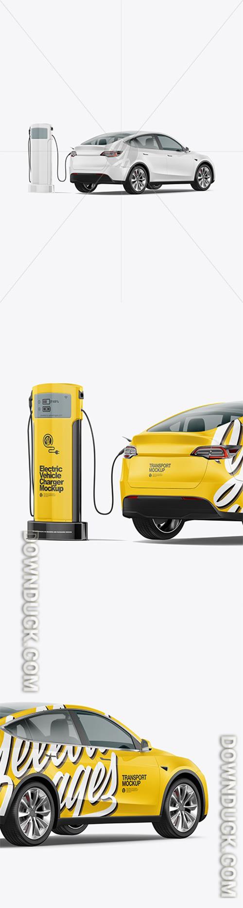 Electric Car on Charging Station Mockup - Back Half Side View 97290 Electric Car on Charging Station Mockup - Back Half Side View 97290