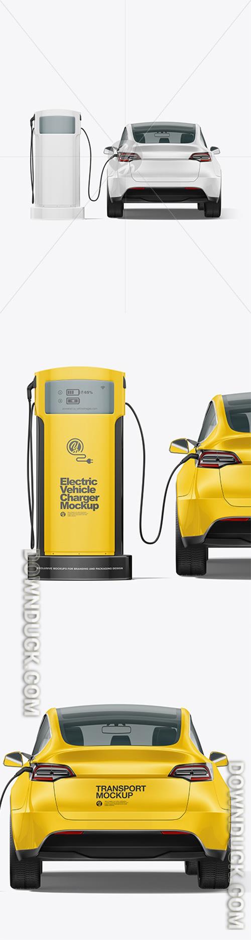 Electric Car on Charging Station Mockup - Back View 97301
